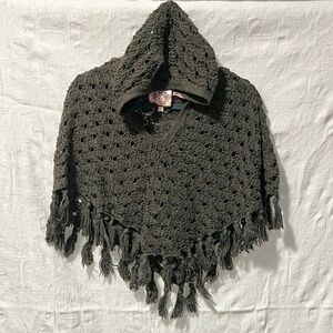 Juicy Couture Olive Green Hooded Knit Poncho, Size S
